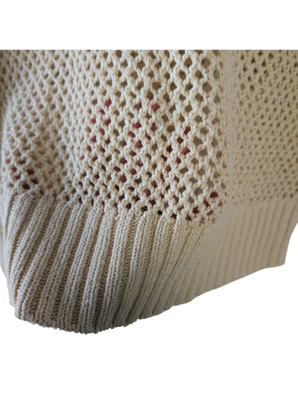 Tommy Bahama Denim Womens M Cream Open Knit V Neck Cotton Sweater Coastal - Picture 6 of 16